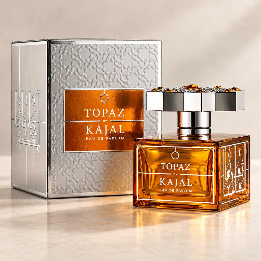 Topaz de Kajal, flacon et étui argenté